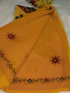 Vibrant Yellow Printed Saree with blouse