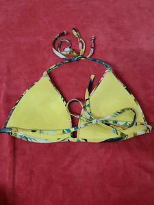 Yellow Floral Triangle Bikini Top
