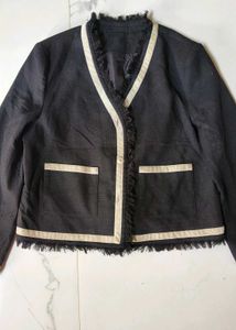 Chic Frayed Trim Blazer,tweed jacket