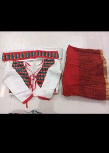Red Skirt with White Kurti &amp; Jacket Set