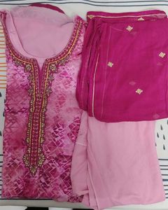 Pink Embellished Kurta Set with Dupatta