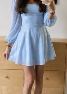 Light Blue Textured A-Line Mini Dress