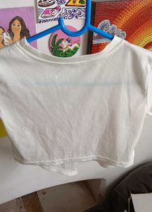 Cute White Crop Top with Pink Graphic Print