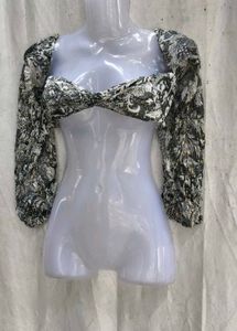 44209. Sheer Floral Print Long Sleeve Crop Top