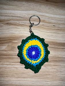 Crocheted Peacock feather Keychain