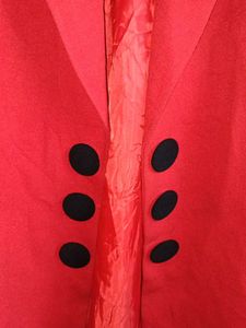 Chic Red Blazer Shrug with Black Buttons
