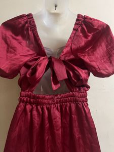 Pintrest Marron Party Wear One Piece With Bow