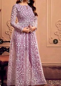 Floral embroidered anarkali suit with pants