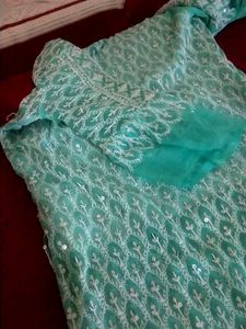 Embellished cyan Kurta