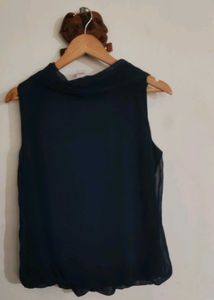 Heine Germany Navy Cowl Neck Sleeveless Top