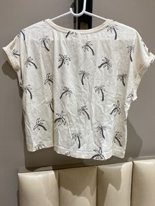 Zara White Palm Tree Print Cropped Top
