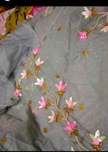 Elegant Grey Embroidered Saree with Blouse