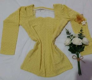 Yellow Textured Long Sleeve kurti