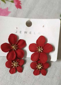 Chic Red Flower Drop Earrings