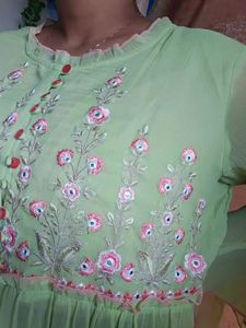 Green Embroidered Tiered Maxi Dress