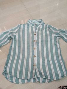 Striped V-Neck Button-Up Tunic Top