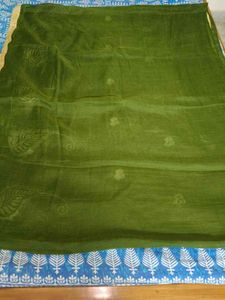 Olive green cotton blend beautiful saree
