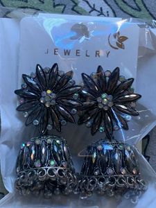Exquisite Jhumka Earrings with Rhinestones