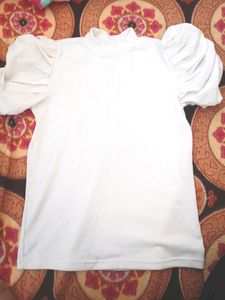 White Half Puffed Sleeves Top