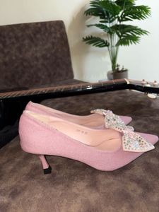 Pink Bow Heels with Rhinestones