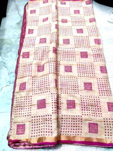 Vintage Pink &amp; Beige Saree With Fall &amp; Picco