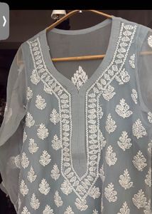 Elegant Grey Chikankari Kurta