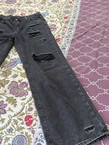 Distressed Black Wide Leg Jeans