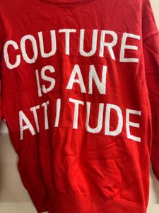 Graphic text pullover sweater