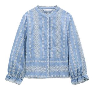 Zara - Embroidered Blouse Light Blue