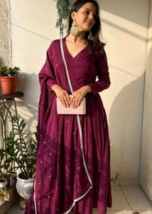 Anarkali flair gown set with pant and dupatta