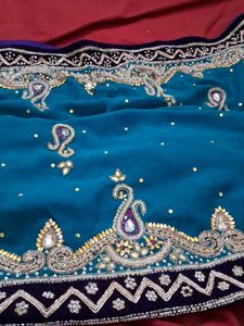 sky bluecolour georget with Violet velvet work bor