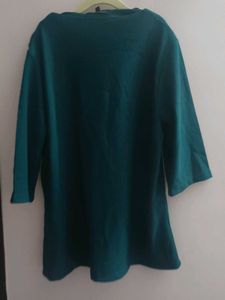 Teal Ribbed Top with Gold Buttons