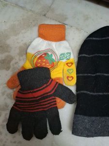 Kids Hand Gloves And Woolen Cap