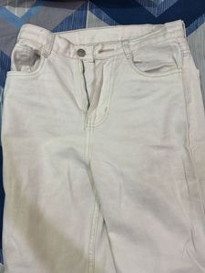 Cream Wide Leg Jeans