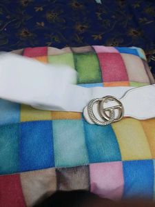 Stylish White Elastic Waist Belt with GG Buckle