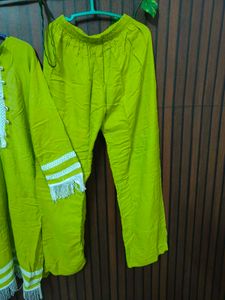 Vibrant Lime Green Kurta Set with Tassels