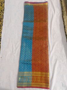 Beautiful Blue Silk Saree with Gold Border