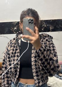 Cozy Houndstooth Fleece Jacket