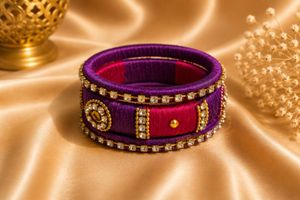 3 pieces Silk Thread Bangles with Embellis