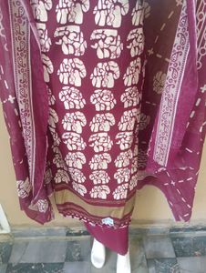 Maroon Elephant Print Kurta Set with Dupatta