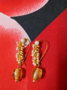 Pearl & Amber Drop Earrings