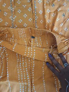 Orange Printed Kurta Set with White Top