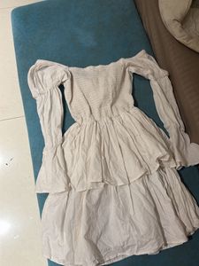 White Off-Shoulder Tiered Mini Dress