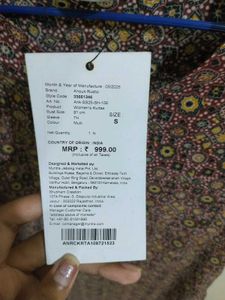 Maroon Printed Cotton short Kurti  size - S