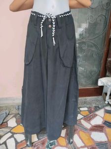 Black Denim Look Divider Skirt Palazzo