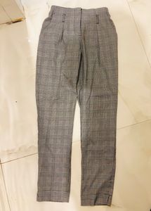 High-Waisted Plaid Trousers