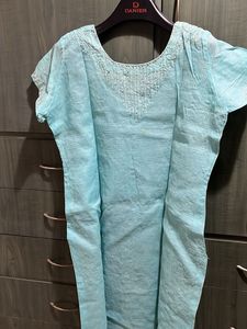Blue Kurta set with slip and churidar