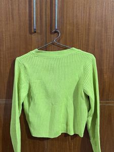 Lime Green Ribbed Cropped Cardigan