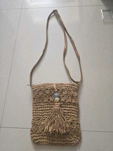 Boho Straw Crossbody Bag with Tassel