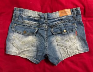 Blue Denim Distressed Shorts